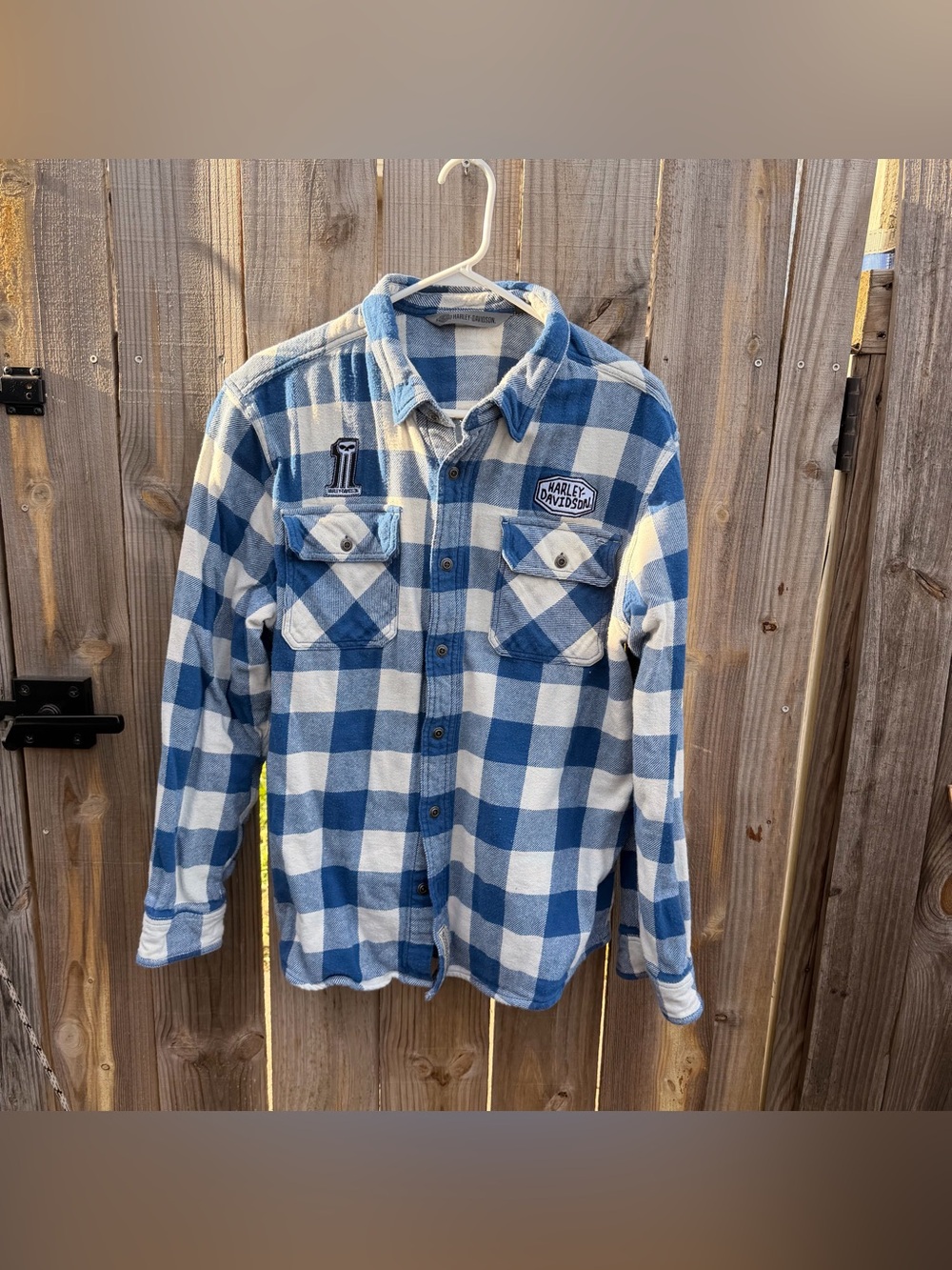 Harley-Davidson Blue and White Plaid Button-Down Shirt Sz XL